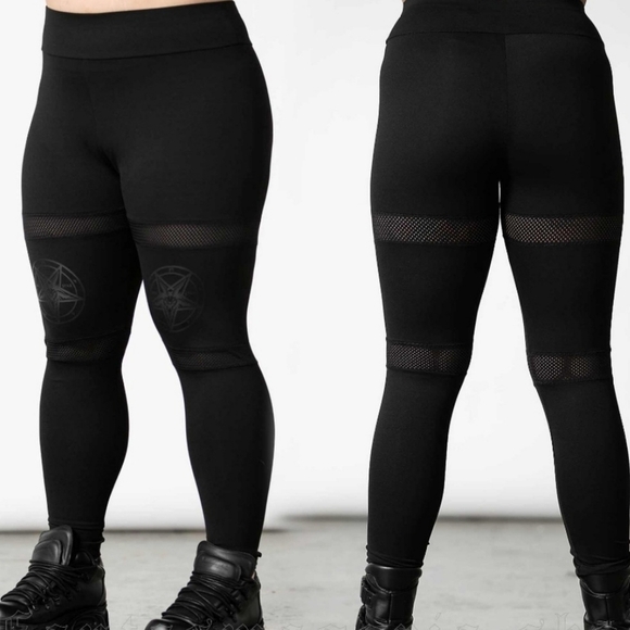 Killstar Hellbound Leggings ✦ Mesh Inserts & Statement Print ✦ Black Stretch NWT - Picture 6 of 9